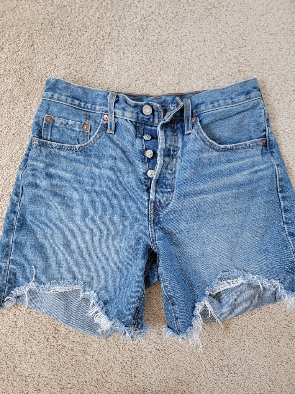 Levis High Rise Denim Button-Fly Frayed Hem Shorts
